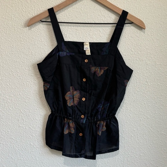 VTG Womens Union Tank Top Floral Flowers Button Front Cinched Waist Small - Picture 1 of 9